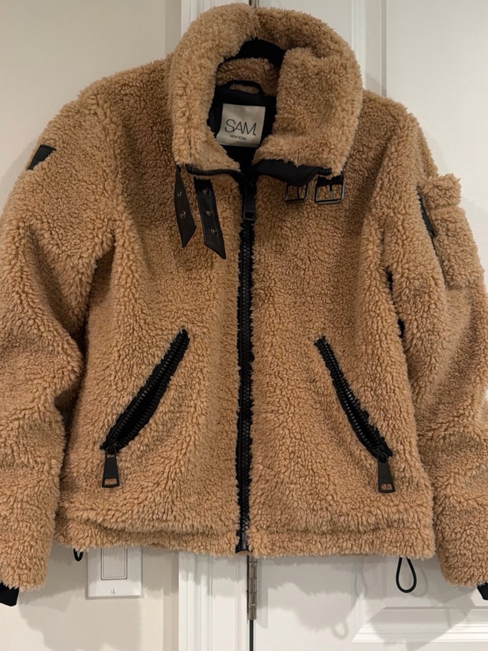 SAM. Tan Teddy Sherpa Zip Jacket with Black Trim